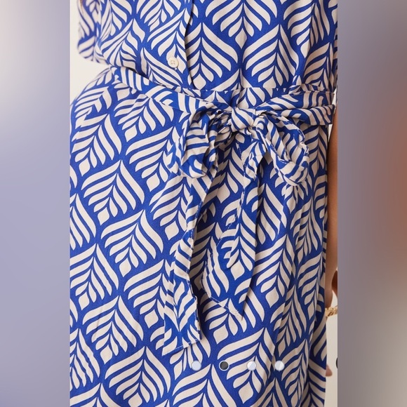 JDY tie waist midi shirt dress in blue print S - Picture 7 of 7